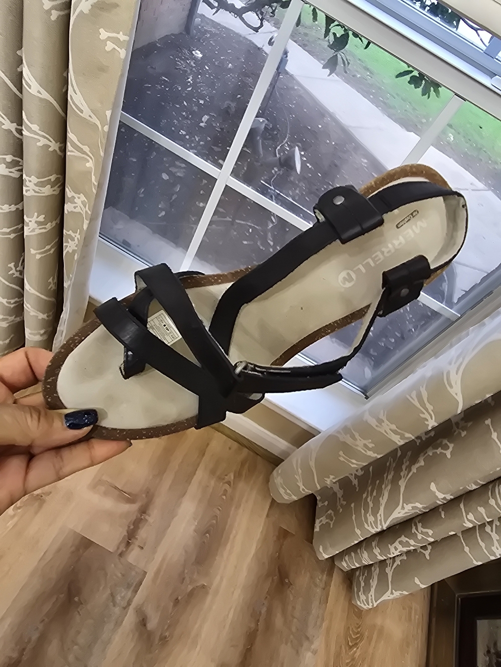 Merrell Black Strappy Cork-Style Wedge Sandals - Picture 11 of 13